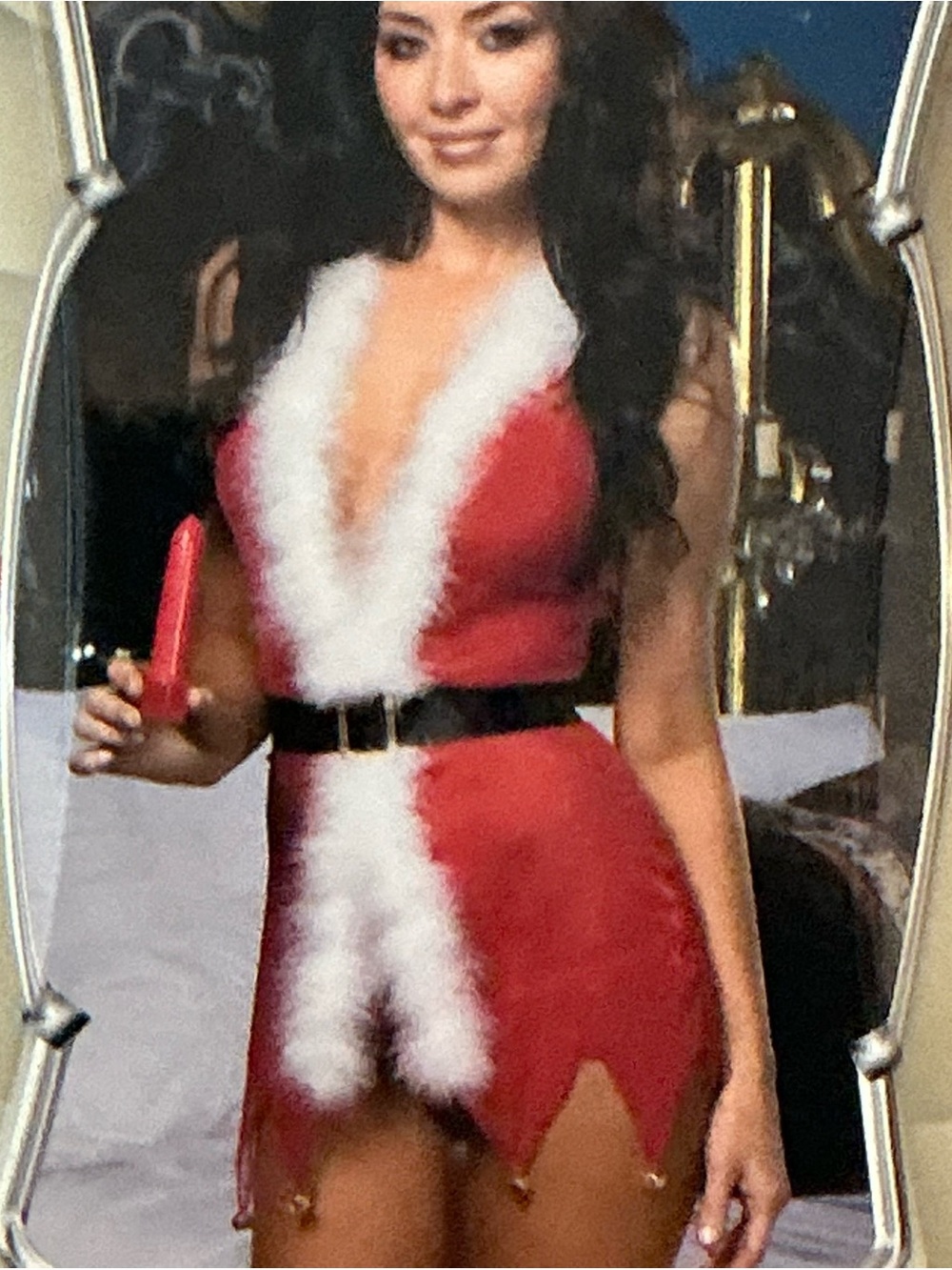 Santa-Inspired Red Faux-Fur Trim Chemise